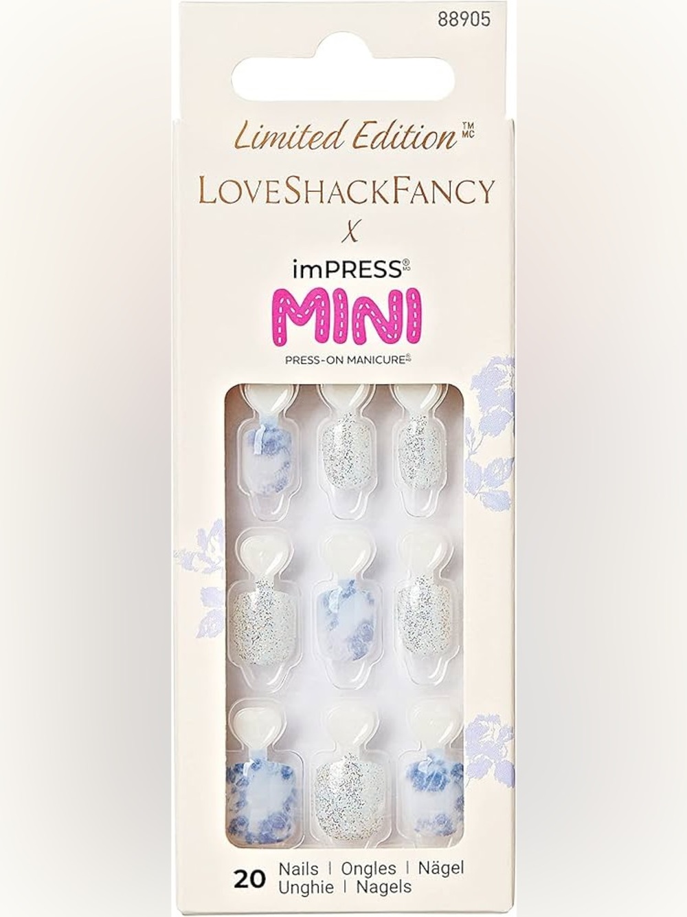 LoveShackFancy Kids Press-On Mini Nails — White, Blue, Silver